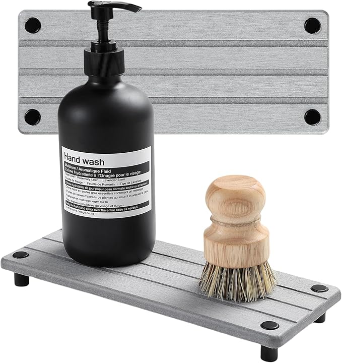 2 Pack Fast Drying Water Absorbing Diatomite Stone Mat Tray for Kitchen & Bathroom Counter - Instant Dry Sink Caddy Organizer - Vanity Holder for Soap, Sponge – Light Gray 10" x 4"