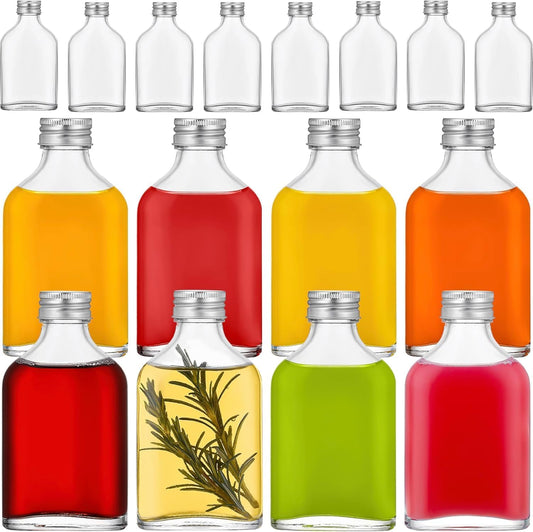 Danmu Flask 6 oz,Mini Liquor Bottles,Glass Flask for Liquor,Small Bottles for Liquids,Small Glass Bottles for Homemade Juice,Sauces,Extracts,Oil,Cider,Syrups16 Pack