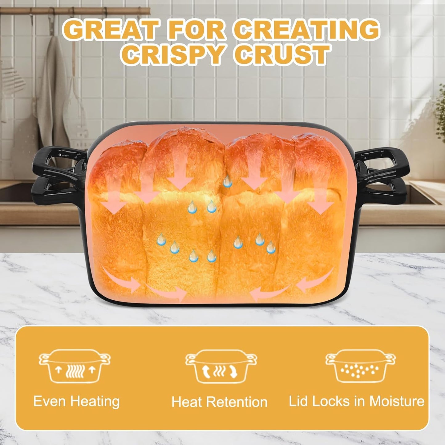 Oval Enameled Dutch Oven for Bread Baking - 3.6QT Cast Iron Sourdough Bread Pan with Lid