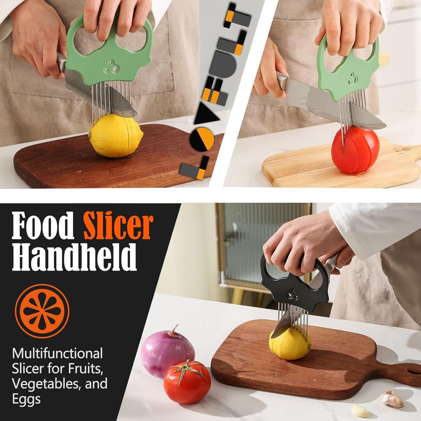 Stainless Steel Onion Cutter – Multi-Function Vegetable Cutter & Herb Stripper for Avocados, Eggs, Tomatoes, Potatoes (Green)