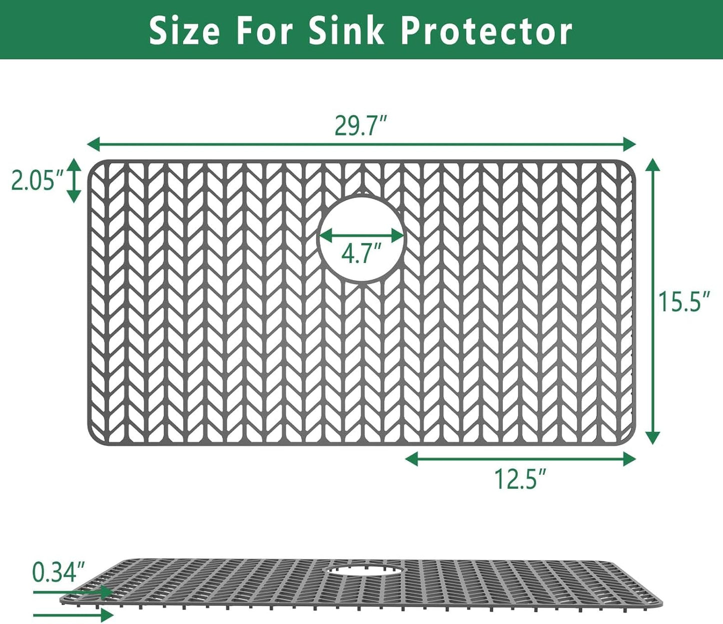 GUUKIN Sink Protectors for Kitchen Mat -30"x 16" Silicone Kitchen Sink Mat Grid for Bottom of Farmhouse Stainless Steel Porcelain with Rear Drain（Grey