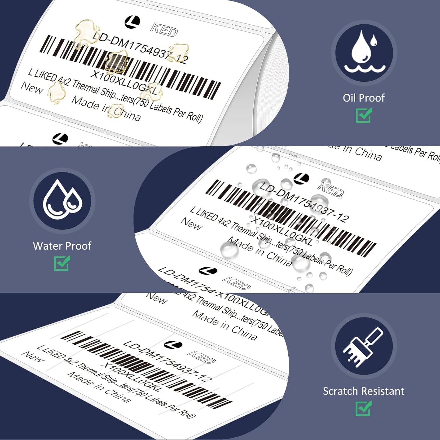 L LIKED 4" x 2" Direct Thermal Labels, Permanent Adhesive Barcode Shipping Labels & Compatible with Rollo, Zebra and Other Desktop Printers (1 Roll, 750 Labels)