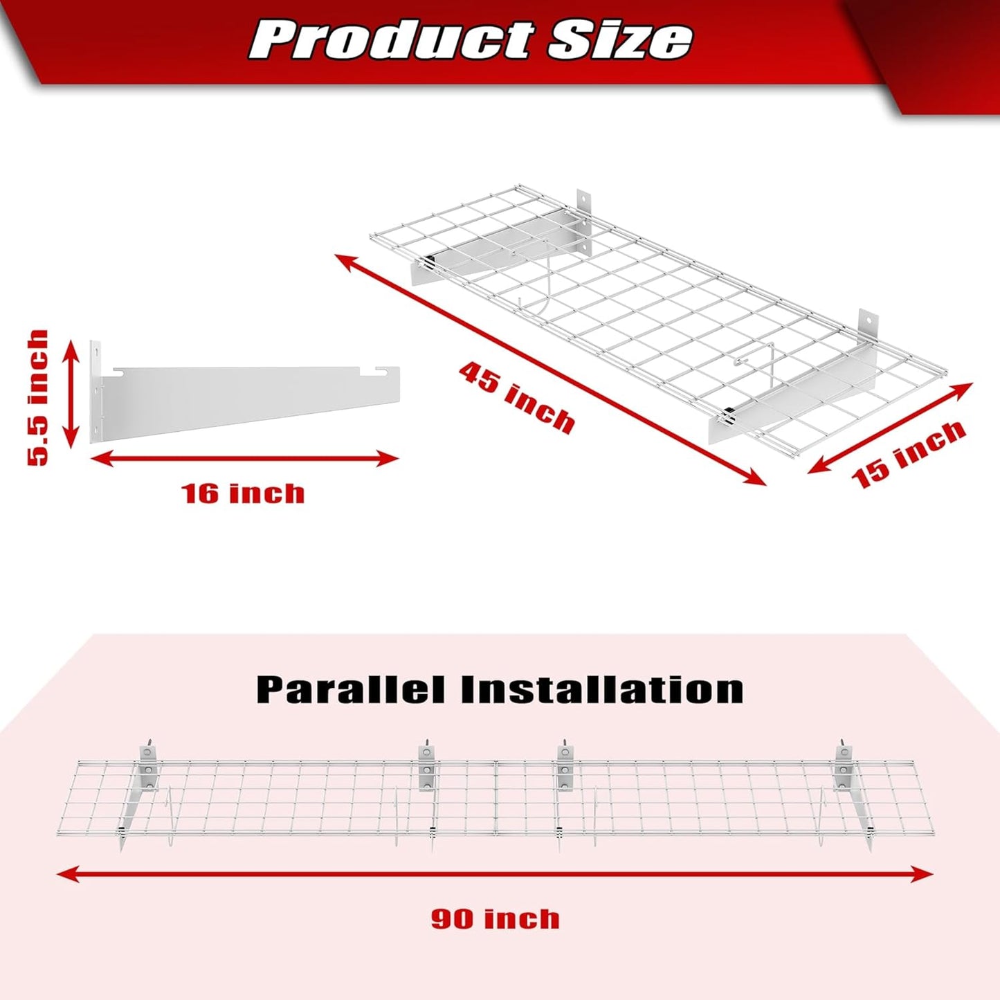 WALMANN 2 Pack Garage Wall Shelves, 45x15 inch Wall Mounted Storage Shelves for Garage Heavy Duty Wall Shelving, Holds Up to 220 Lbs(White)
