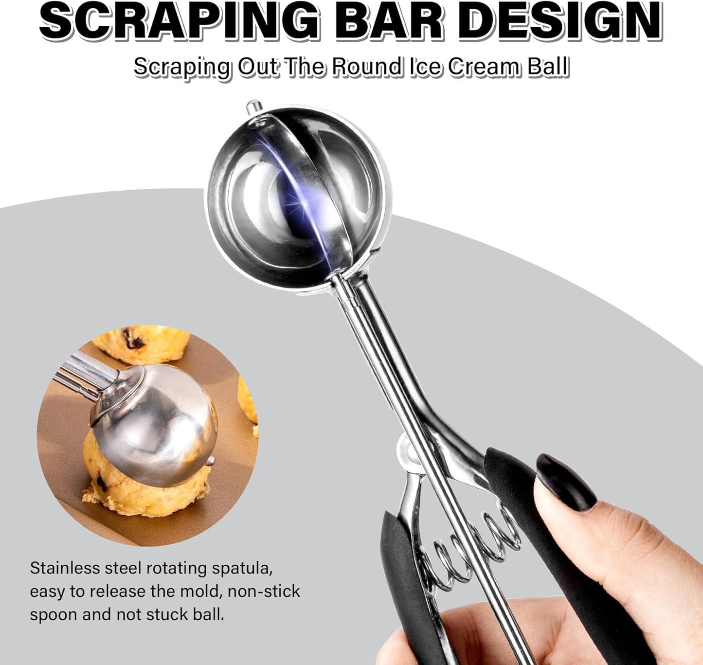 Cookie Scoop 2 Tbsp, TJ POP Professional Stainless Steel Ice Cream Scoop 44 mm, Good Soft Grips, Quick Trigger Release, 30 ml