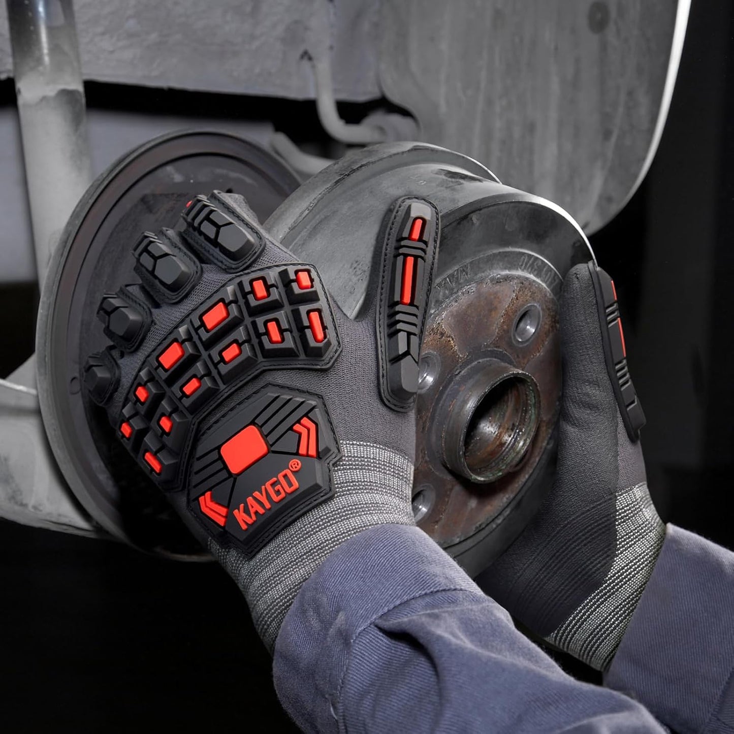 KAYGO Impact Reducing Work Gloves for Men,3 Pairs KG18N TPR Safety Work Gloves MicroFoam Nitrile Coated, Seamless Knit Nylon, Ideal for General Purpose, L