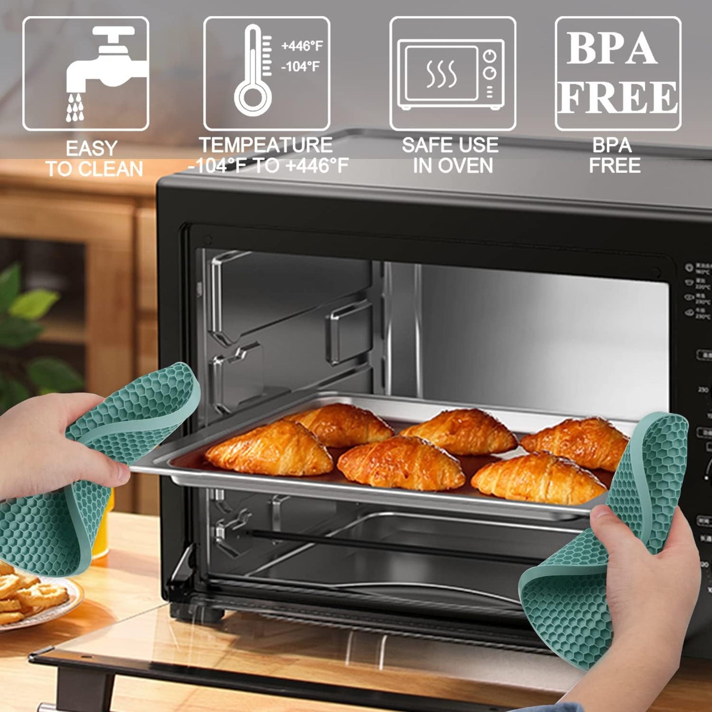 4 Pack Silicone Trivets for Hot Dishes, Dark Green Silicone Hot Pads Trivet for Hot Pots and Pans, 4 PCS Heat Resistant Silicone Mats Pot Holders for Kitchen Counter, Large Coasters & Jar Opener