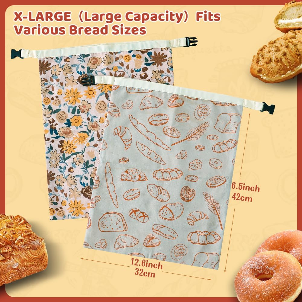 Bread Bags for Homemade bread,2 Pack Sourdough Bread Bags,Beeswax Bread Bags for Bourdough,Reusable Bread Storage