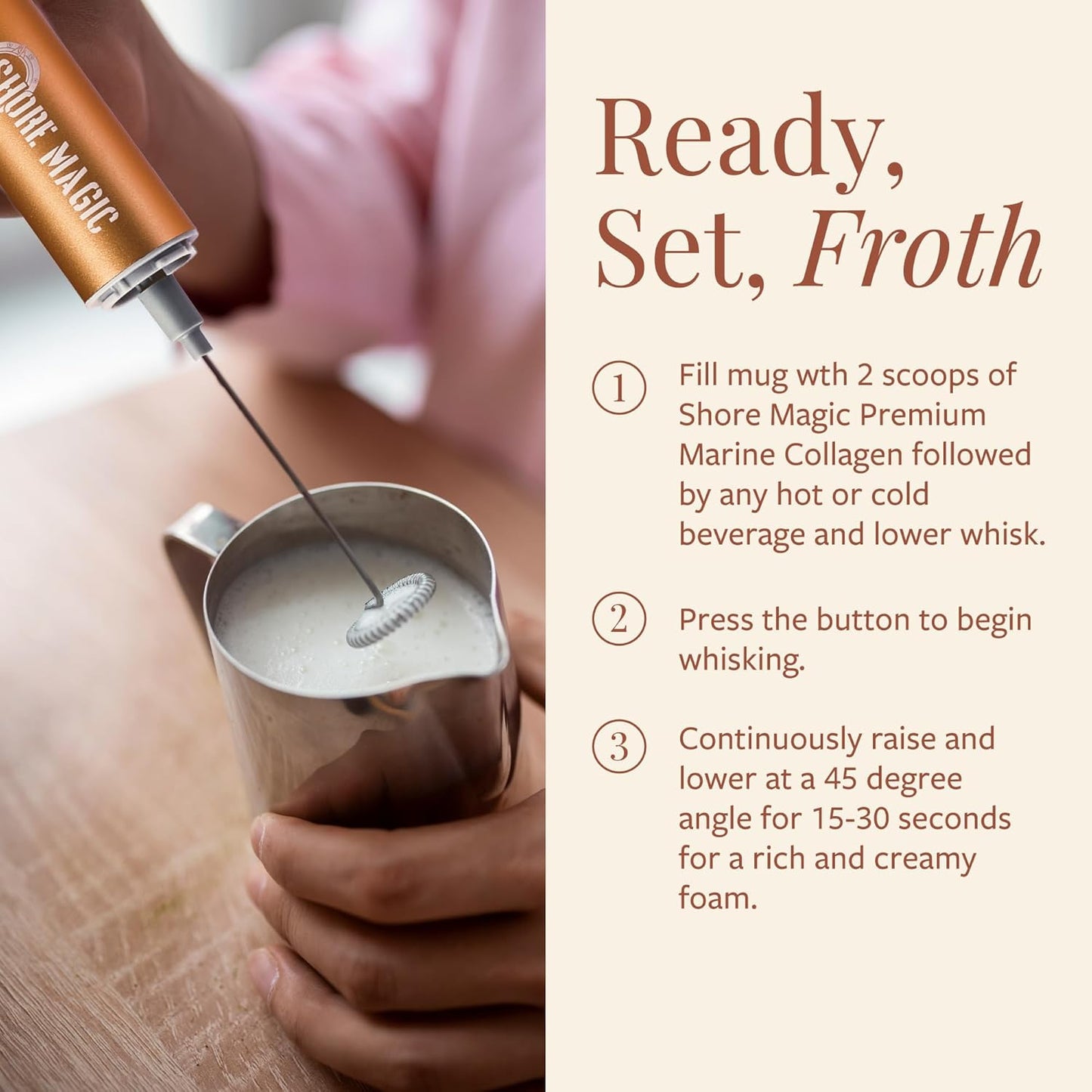 Premium Frother, High-Powered Handheld Whisker, Stainless Steel Mini-Blender for Homemade Lattes & Cappuccinos, Battery Operated Premium Frother, One Piece