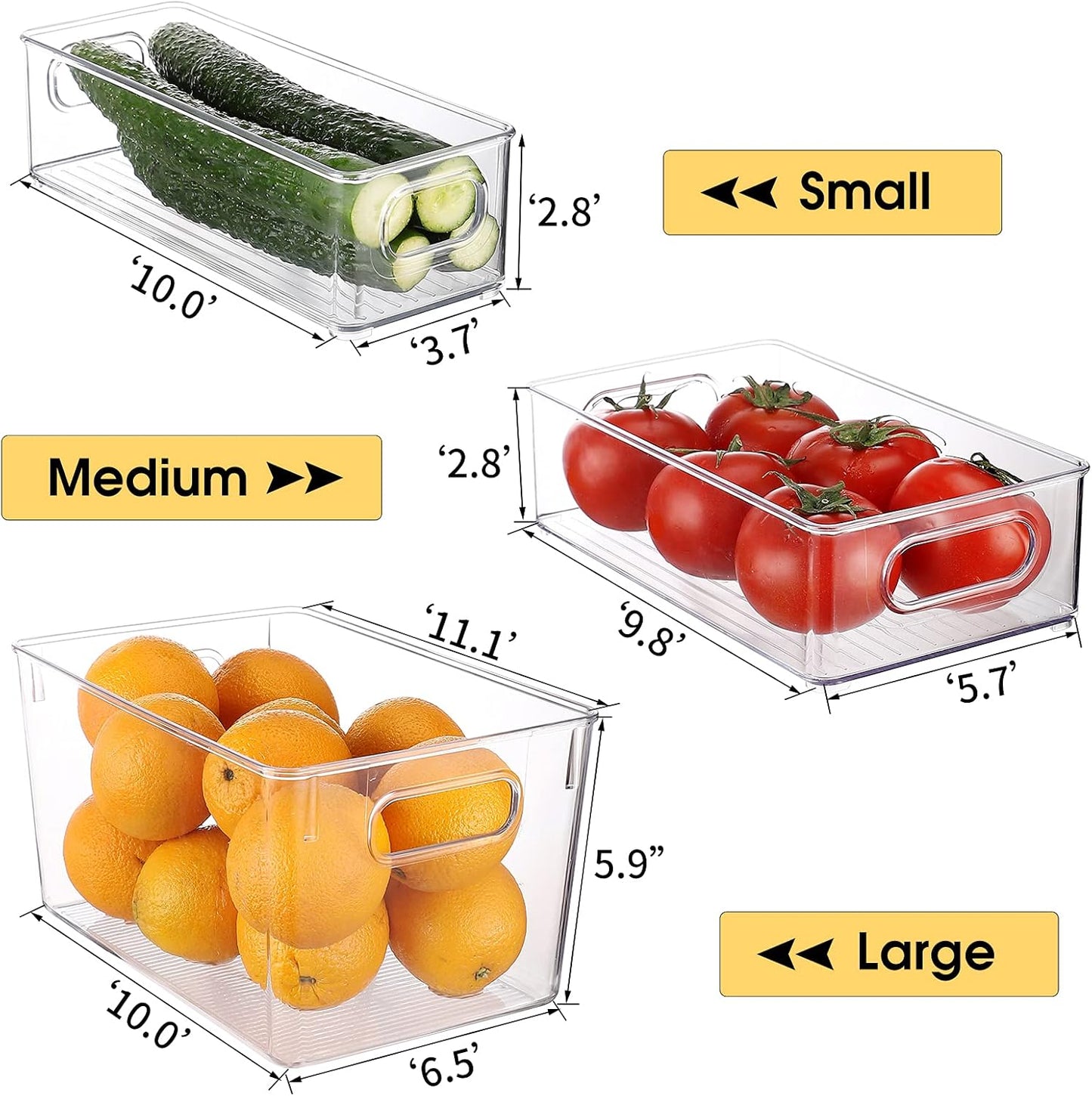 Set Of 6 Refrigerator Organizers and Storage,Stackable Large Clear Plastic Storage Bins with Handle,Freezer Organizer Bins,Perfect for Kitchen Cabinet Pantry Snack Containers,Closet Organization