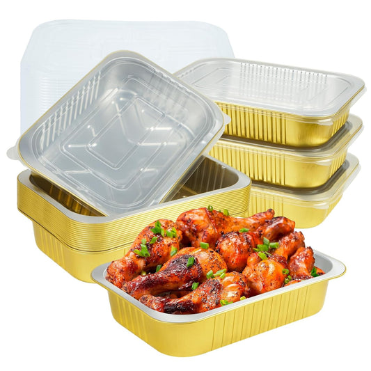 20 Pack 11"×8" Aluminum Pans with Lids Heavy Duty 5 LB Capacity Foil Food Containers with Lid, Disposable Tin Foil Pans with Lids for Baking, Meal Prep, Freezer, Heating and Takeout
