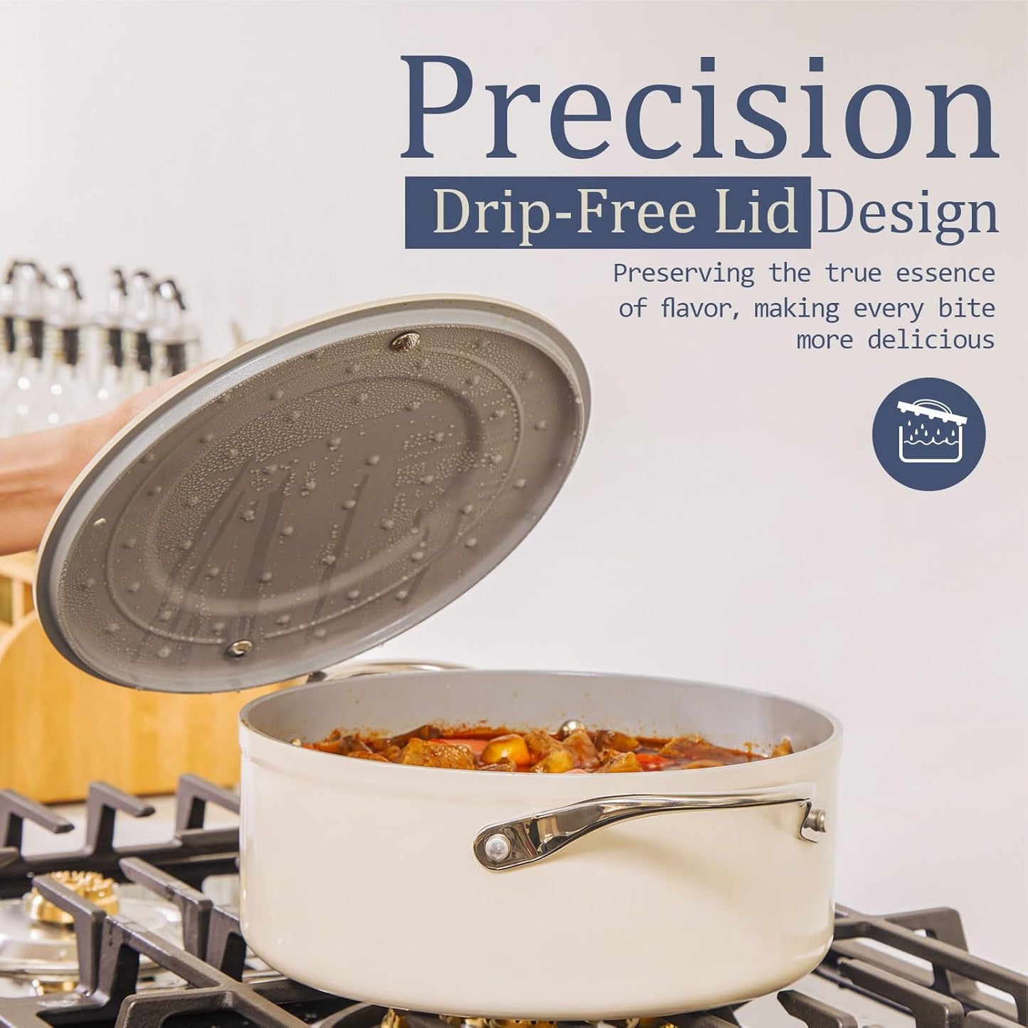 Stock Pot 4.5qt Dutch Oven with Lid (9.5") Nonstick Ceramic Coated Non-Toxic PFAS-Free Even Heat Distribution for Braising, Baking Bread & Soups, Compatible for All Cooktops(Induction/Gas/Electric) Oven Safe to 500°F (Navy Blue)