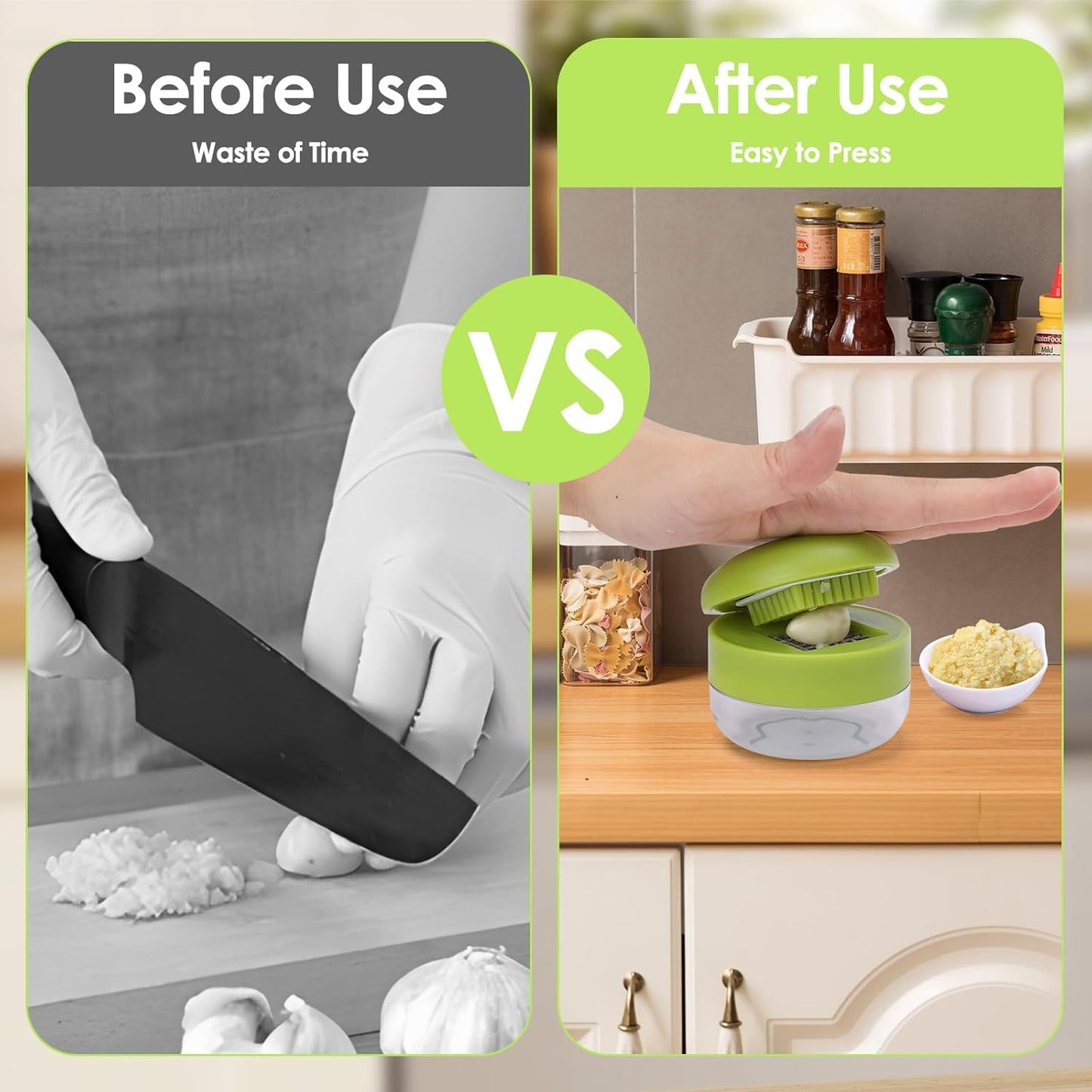 2 Pcs Garlic Press Set, Stainless Steel Garlics Crusher with Silicone Peeler and Cleaner Brush, Easy to Use Garlic Chopper for Shredded Garlic, Ginger, and Fruit