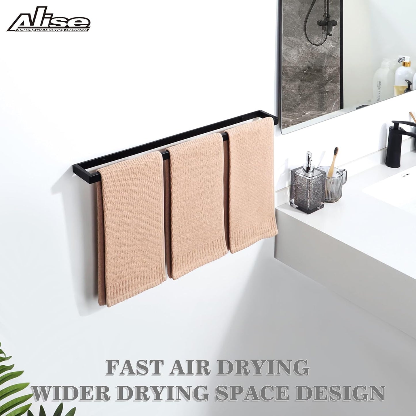 Alise Bath Towel Bars,28 Inch Towel Holder Towel Racks for Bathroom and Lavatory,SUS304 Stainless Steel Hand Towel Hanger Rail Wall Mount,Matte Black GJF070-B