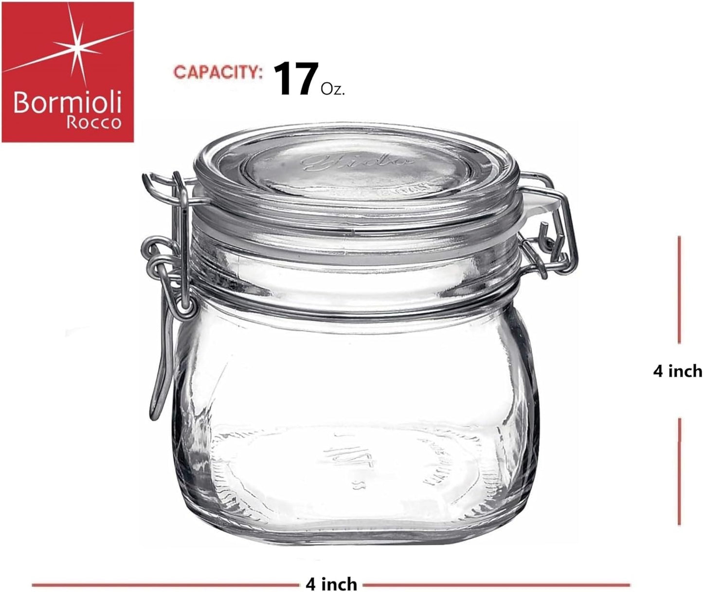 Bormioli Rocco Fido Clear Glass Jar with 85 mm Gasket,0.5 Liter (Pack of 2)
