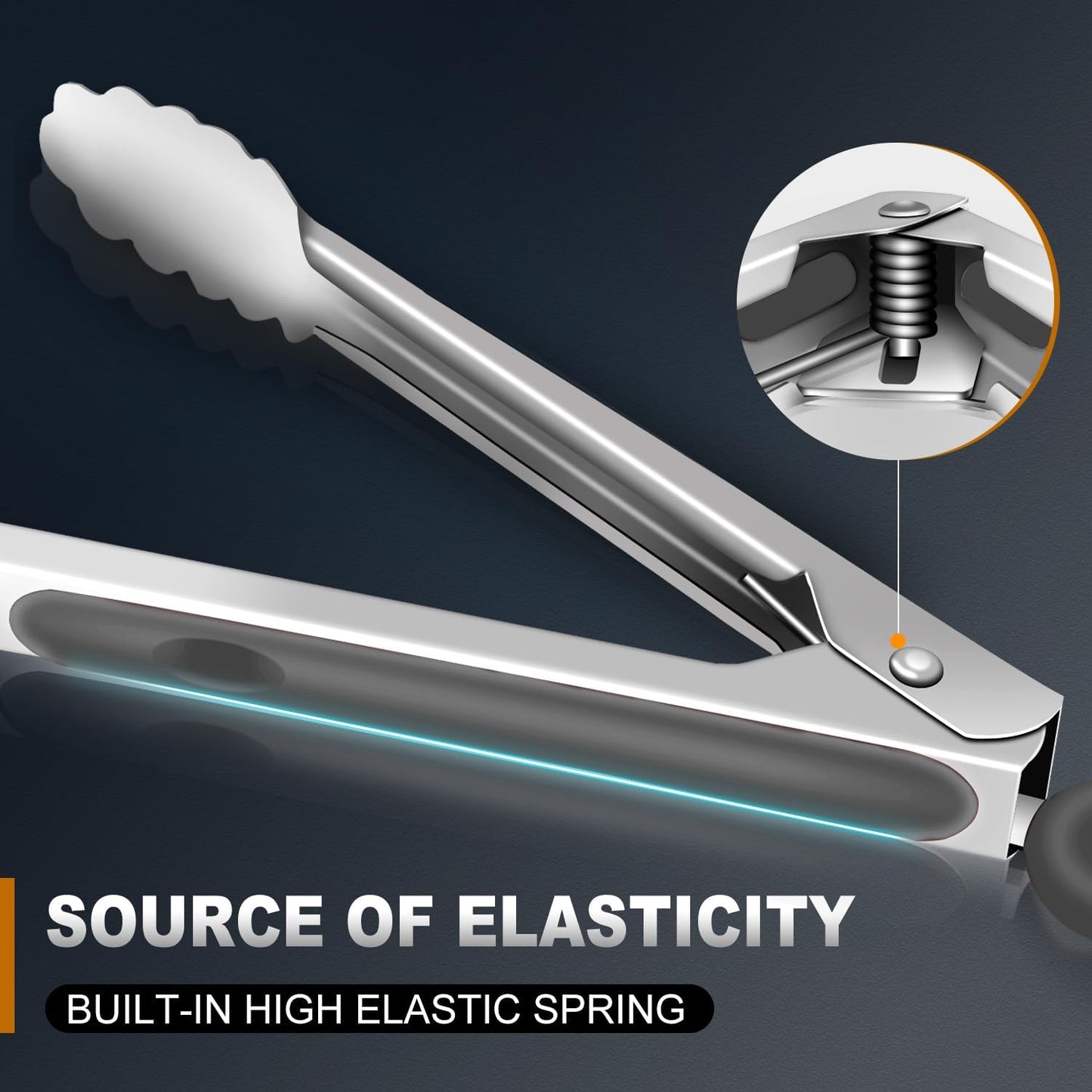 Tongs For Cooking - Heat Resistant 600 Degrees Stainless Steel Kitchen Tong,Heavy Duty Metal Locking Tongs - Perfect for Food, BBQ set of 3 (7",9" and 12") Grey