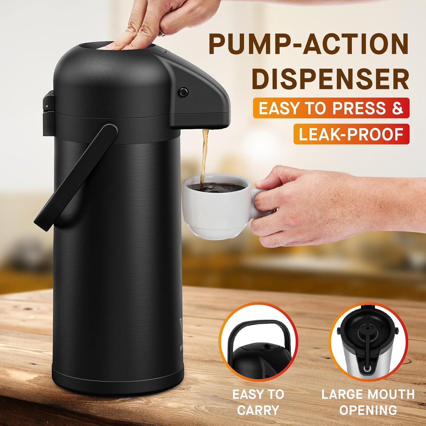 Airpot Coffee Carafe for Keeping Hot - 102 OZ/ 3.0L Coffee Dispenser with Pump - Insulated Stainless Steel thermal carafe for Hot Drinks Water Tea Chocolate - Hot Beverage Dispenser for Parties