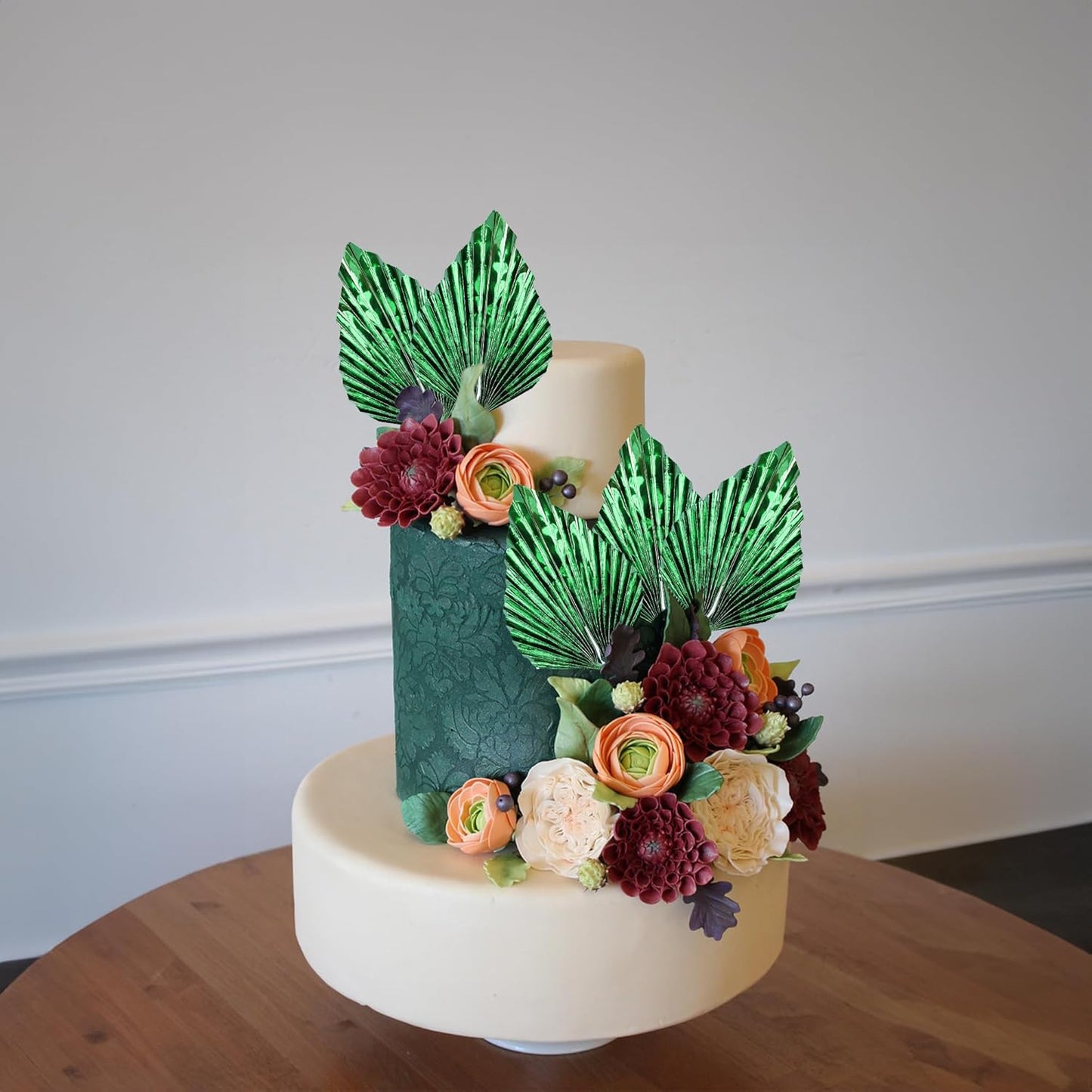 Gyufise 6Pcs Paper Palm Fan Cake Toppers Palm Spear Leaves Fan Cupcake Toppers Cake Insert Decorations Craft DIY Cake Bakeware Decoration for Birthday Party Wedding Party Decor Supplies Light Green