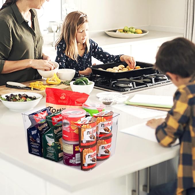 Clear Plastic Storage Bins-8 Pcs Pantry Organizers and Storage Containers with 4 Large (11"x8"x6") and 4 Small Snack Containers, Home Organization for Bathroom, Kitchen, Closet and Office