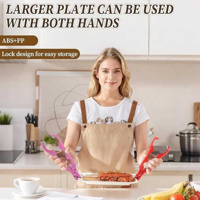 3-in-1 Hot Plate Gripper Tongs, Multi-Angle Bowl Holder Clip, Anti-Scald Kitchen Tool with Lock