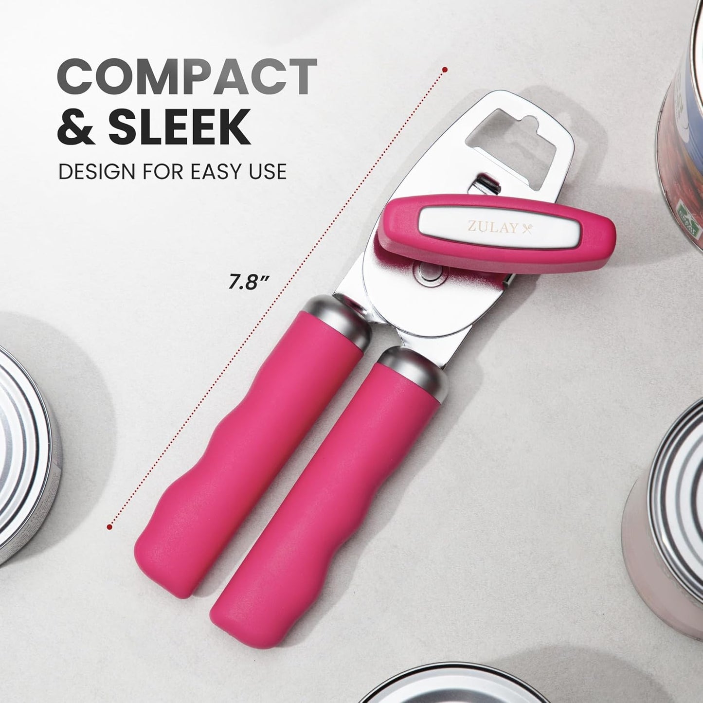 Zulay Kitchen Heavy Duty Stainless Steel Can Opener Manual with Bottle Opener - Rust Proof Manual Can Opener With Turn Knob & Comfy Soft Grip Handles - Dragonfruit