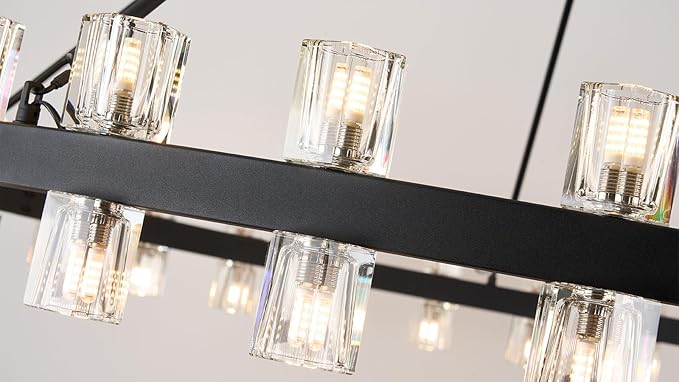 60 Inch Black Wagon Wheel Chandelier with Crystal Shade, 60 Lights, Modern Farmhouse Style, Ideal for Dining Room, Kitchen, Entryways