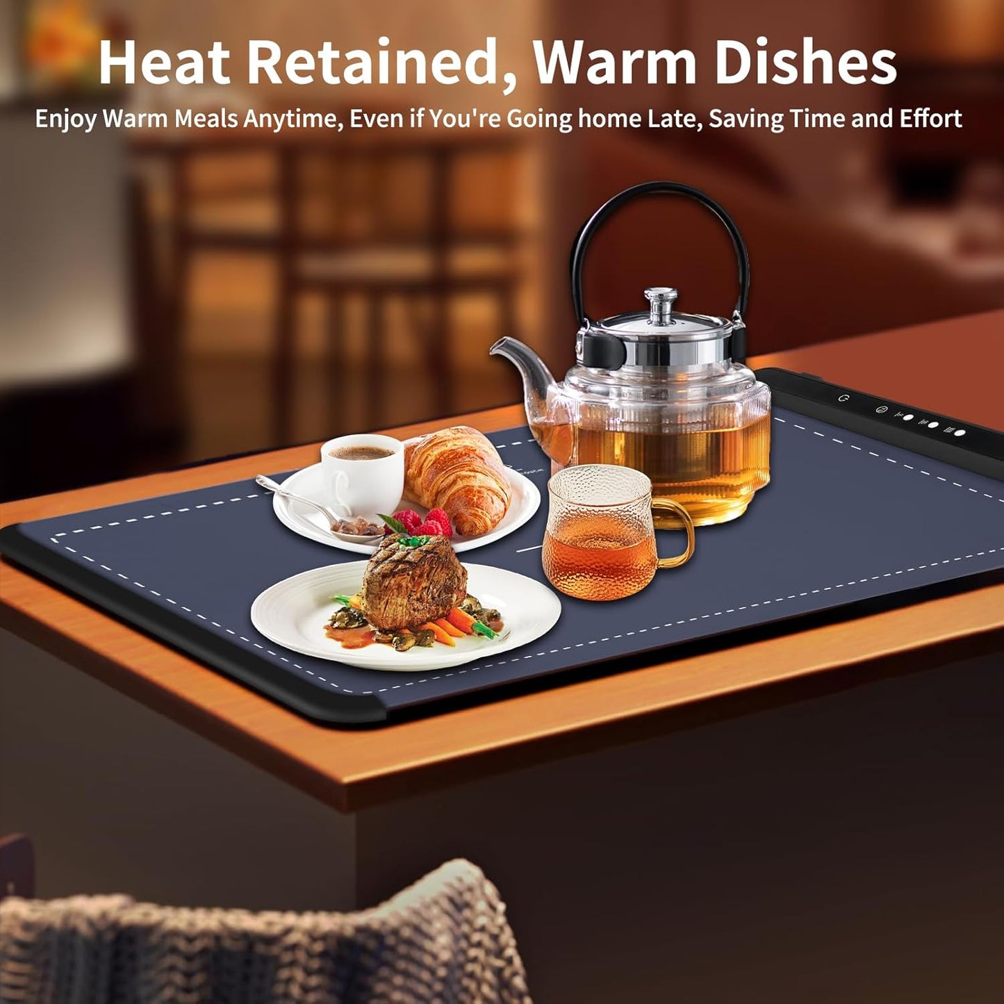 2025 New Food Warming Mat, Silicone Electric Warming Tray, Food Warmers for Parties Buffet - Full Surface Heating, 3 Temperature Settings, Foldable, Food Heating Mat for Gatherings, Family, Everyday