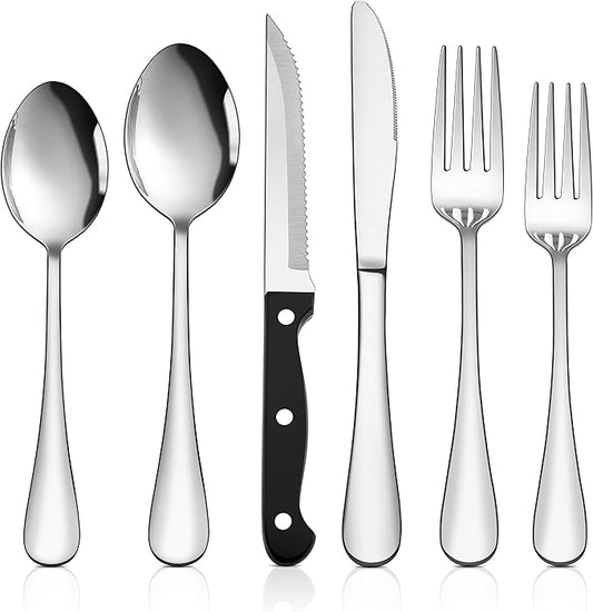 HaWare Silverware Set with Steak Knives, 72-Piece Stainless Steel Cutlery Set, Classic Flatware Set for 12, Mirror Polished Eating Utensils Tableware, Include Knives, Forks, Spoons, Dishwasher Safe