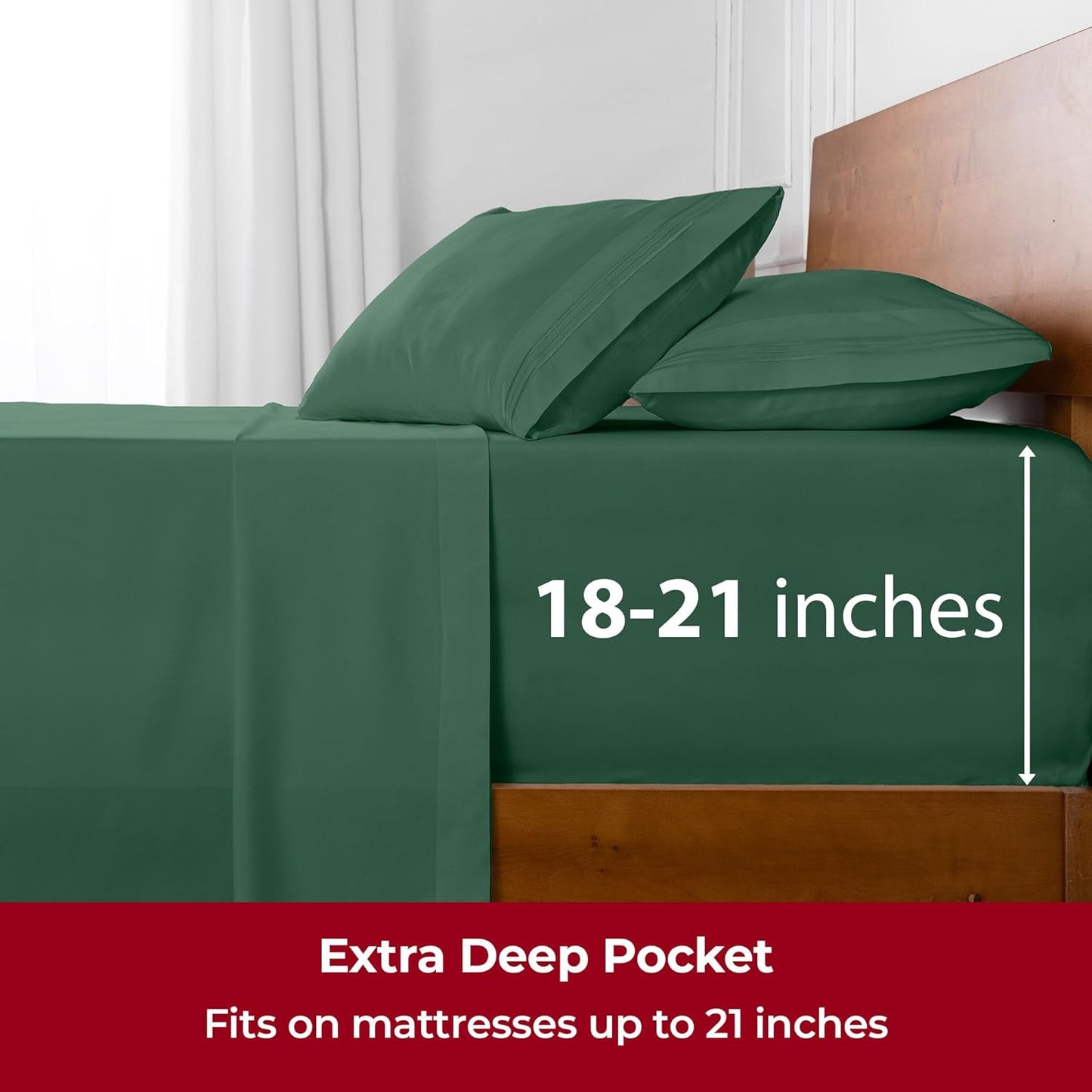 Mellanni Extra Deep King Sheets - 4 PC Iconic Collection Bedding - Hotel Luxury, Ultra Soft, Cooling Bed Sheets - Wrinkle, Fade, Stain Resistant (King, Emerald Green)