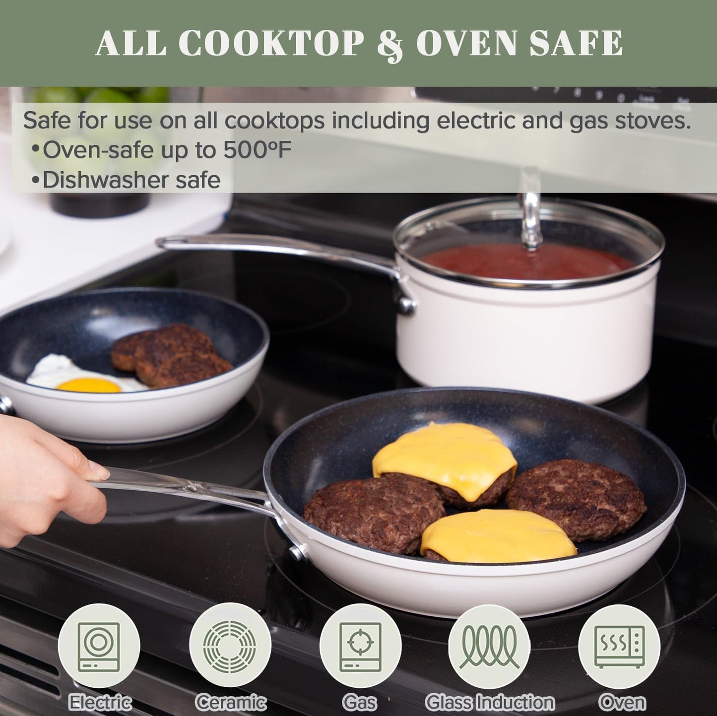 Nuwave Healthy Duralon Blue Ceramic Nonstick Coated 9pc Cookware Set, Scratch-Resistant Diamond Infused, PFAS Free, Induction Ready & Evenly Heats, Oven Safe, Tempered Glass Lids