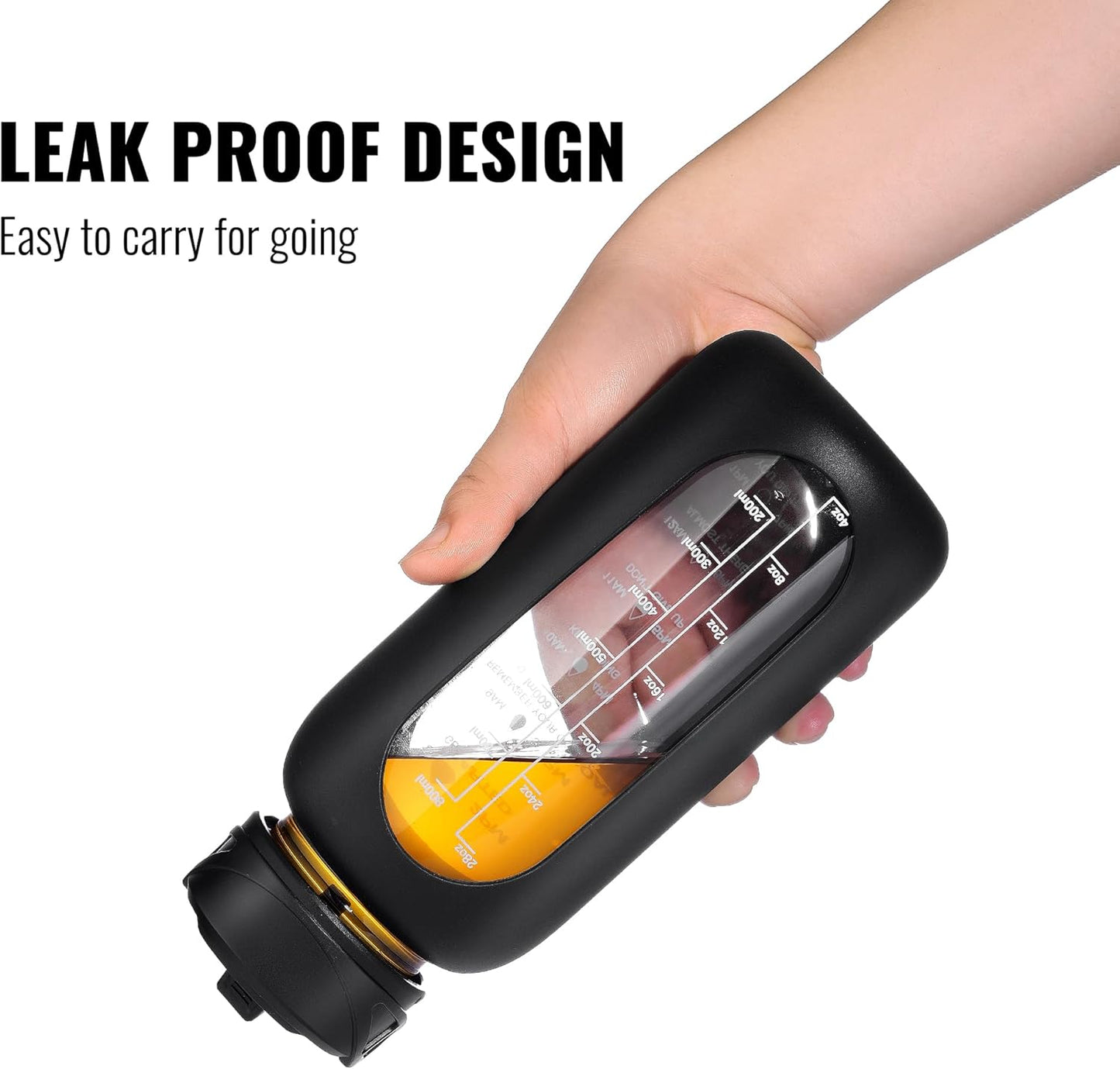 CIVAGO 32 oz Glass Water Bottle with Straw and Handle, Large Sports Motivational Water Bottle Flask with Time Marker and 2 Lids, Leakproof Water Jug Canteen with Silicone Sleeve for Gym,Smog Blue