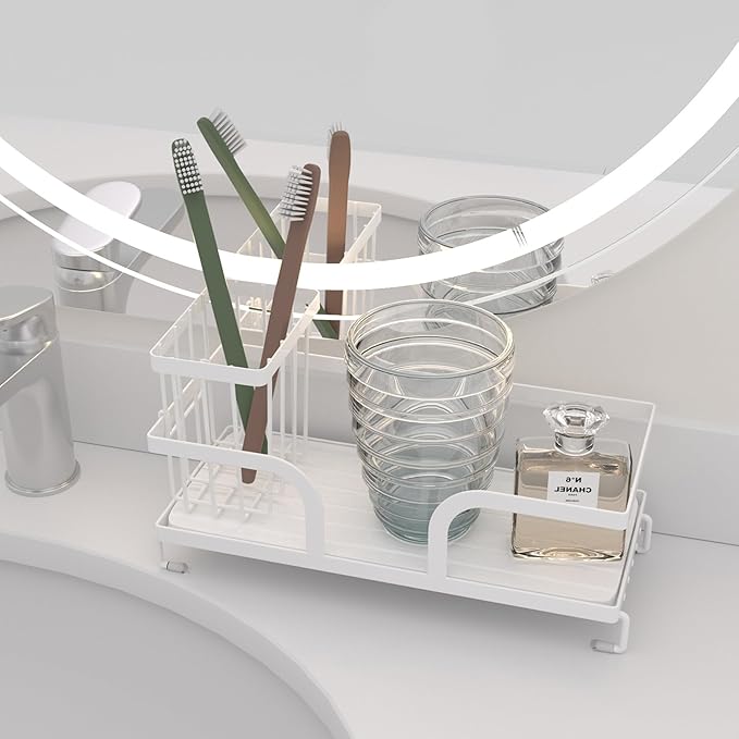 Bathroom Counter Organizer,Perfume Tray,Stone Drying Mat for Kitchen Counter,9.7" x 4.2"x 3.2", Ideal for Bathroom Organizers and Storage, Vanity, Skincare, Present, and More,1PCS White