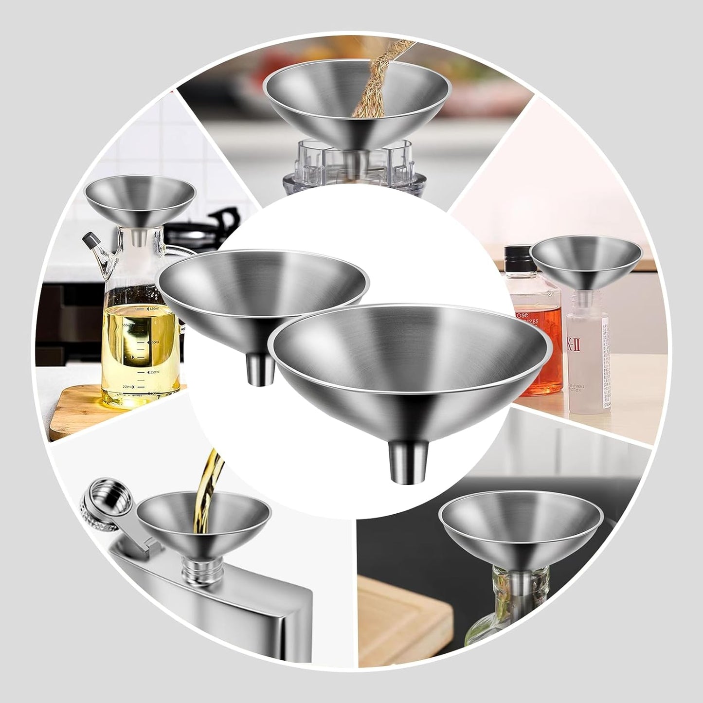 Small Funnel Set of 2, Stainless Steel Mini Funnel for Essential Oil Transfer, Kitchen Use