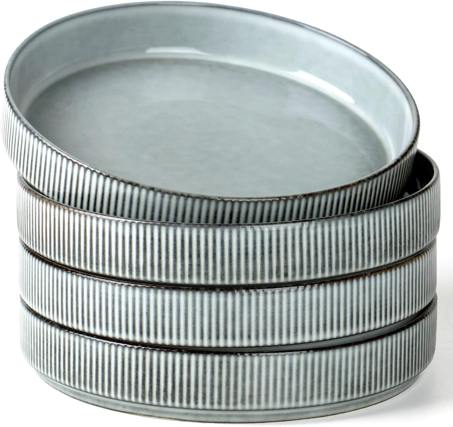 famiware Star 8.25" Pasta Bowls, Large Dinner Bowls Set of 4, Salad Bowl Plates, Shallow Bowls for Eating, Smoky Blue