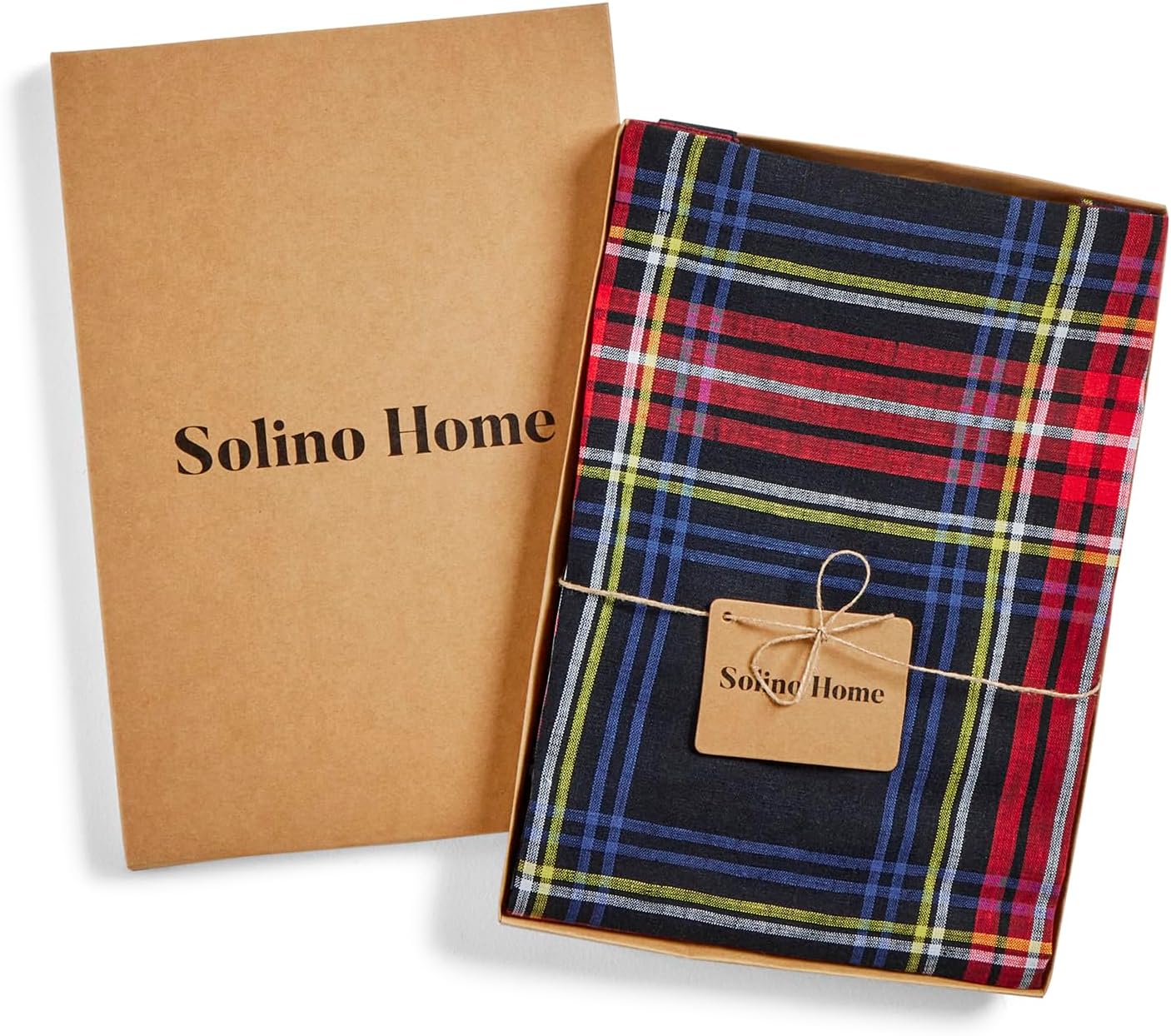 Solino Home Linen Bib Apron for Men & Women - Black Plaid Kitchen Apron with Front Pockets - Handcrafted from European Flax