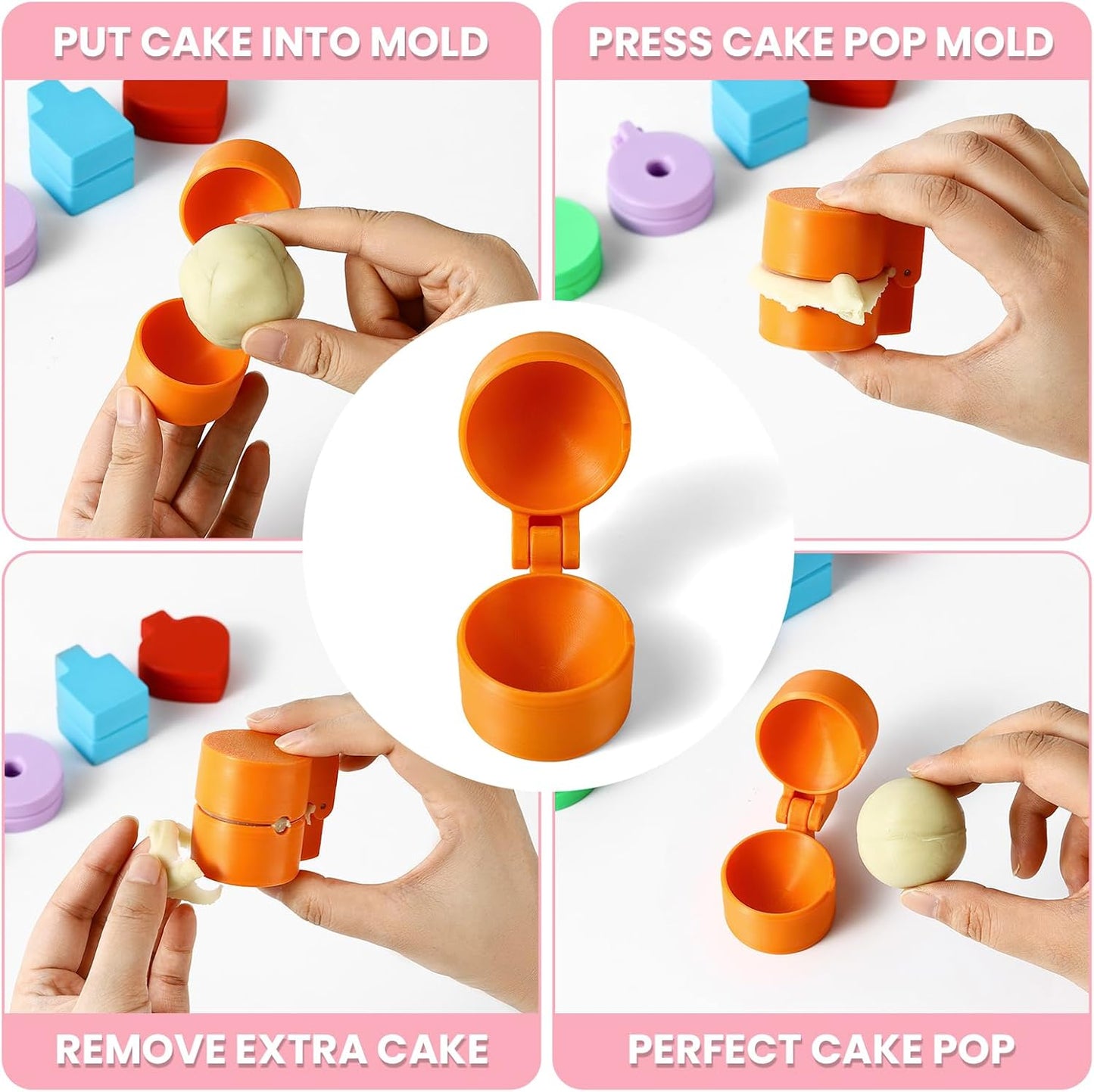 2 PCS Round Cake Pop Mold Shapes Press Set, 3D Printed Sphere Circle Cake Pop Cutter and Pusher, Baking Tools Accessories for Home Baking, Birthday Parties, Wedding Desserts