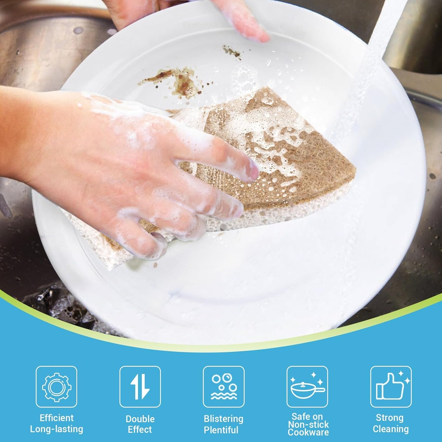 AIDEA XL Scrub Sponges Non-Scratch, 6Count, Large Natural Sponge for Non Stick Cookware, Sponges Kitchen, Cellulose Cleaning Sponge for Dishes, Kitchen, Bathroom, Household