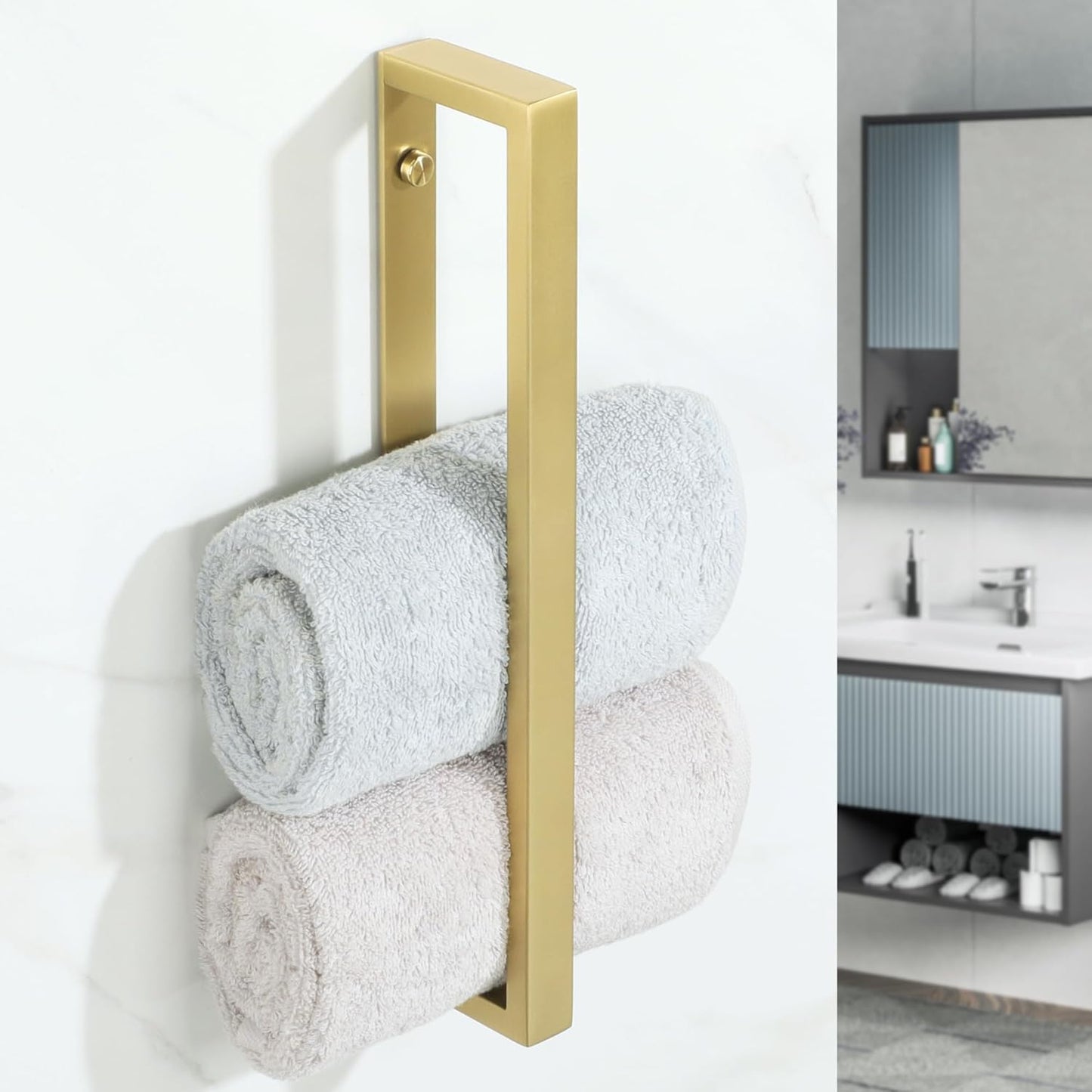 Alise Bathroom Towel Bar, Self Adhesive Hand Towel Holder, Two Usage Methods, 304 Stainless Steel Gold Towel Bar, Wall Mount Bath Towel Rack 12 Inch, GJF030-G