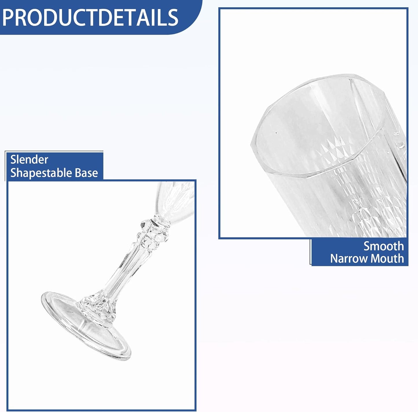 Plastic Champagne Flutes, 24PCS White Transparent Plastic Wine Glasses Goblets Shatterproof Reusable Champagne Flute for Weddings, Bachelor Parties, Toasting, and Events(24,Transparent)