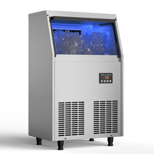 Commercial Ice Maker Machine, 200LBS/24H Under Counter Ice Maker with 35LBS Ice Storage,Stainless Steel Freestanding Ice Maker for Restaurant, Home, Bar, Office, Party, Outdoor Activities