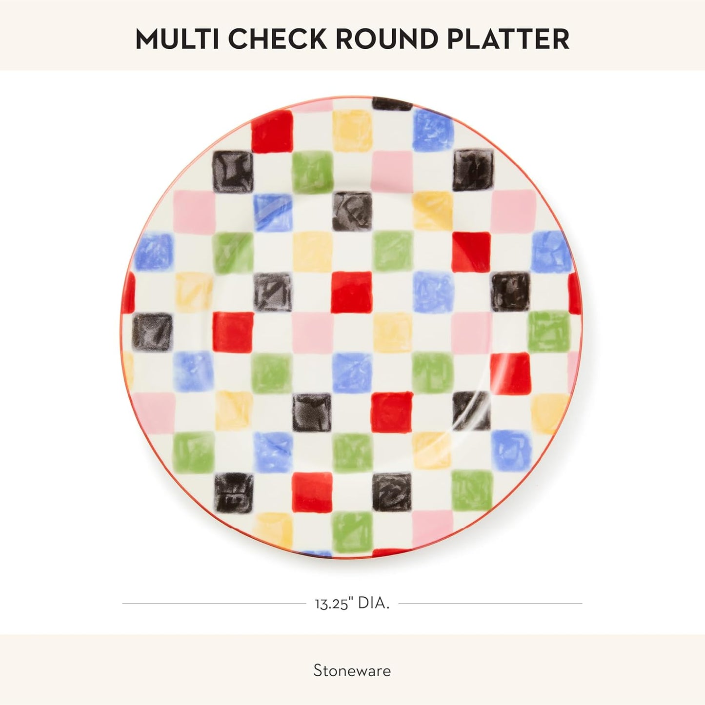 MACKENZIE-CHILDS Round Platter, Dishwasher-Safe and Microwave-Safe Stoneware Serving Platter, Multi Check