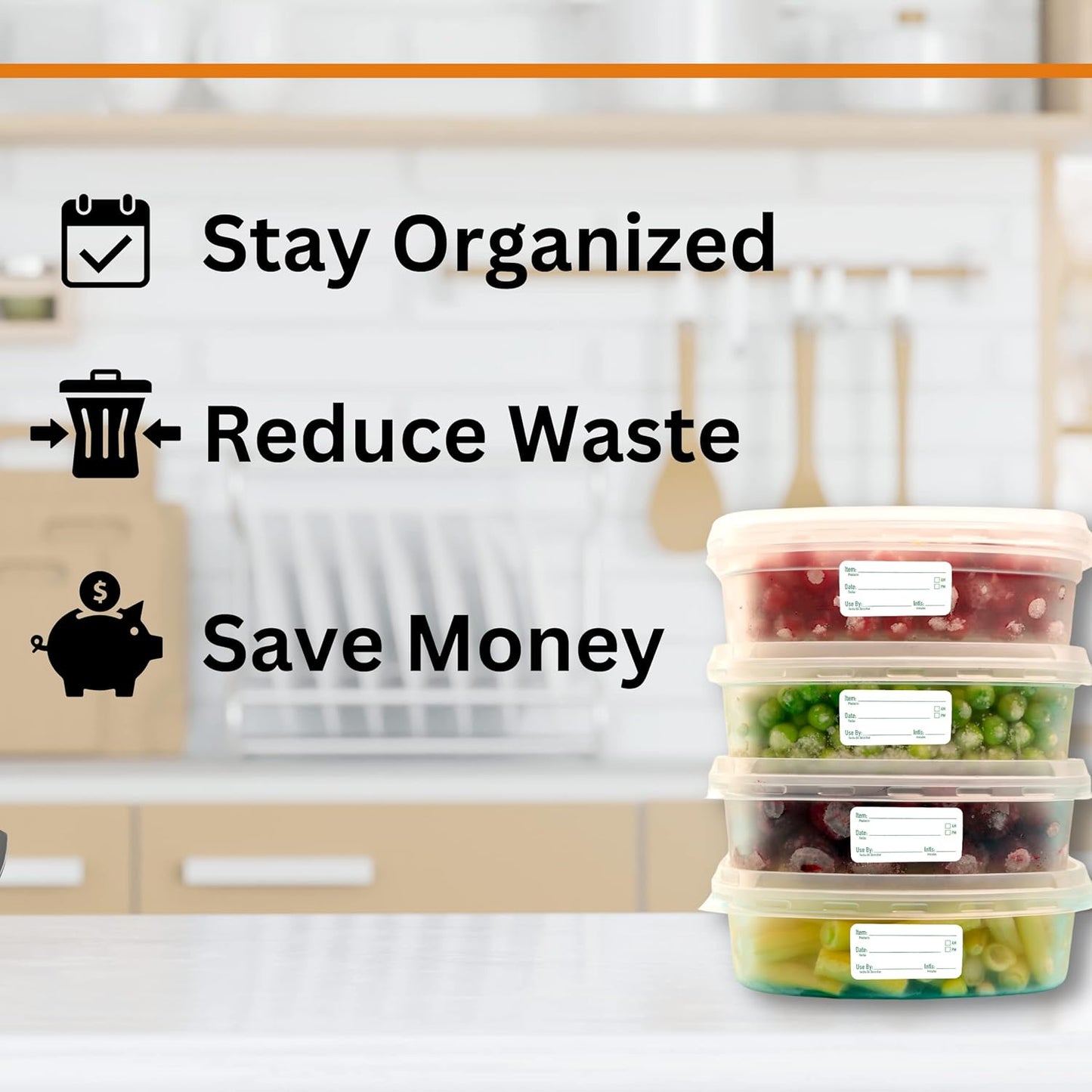 2x1 Removable Food Labels for Containers, 250 Freezer Food Labels Stickers, Bottle Labels for Storage Bins, Sticker Labels for Food Containers, Removable Labels Easy Peel Off (250, Green)