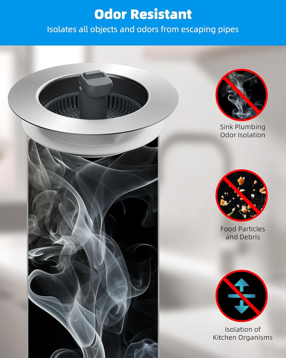 Hibbent Upgraded 2 Pack 3 in 1 Kitchen Sink Drain Strainer and Stopper Combo, Stainless Steel Metal Pop Up Sink Stopper, Anti-Clogging Basket with Foldable Handle for US Standard 3-1/2 Inch Drain