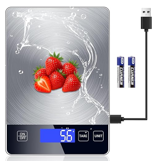 Food Scale, 33lb Digital Kitchen Scale Weight Grams and oz for Cooking Baking, 1g/0.1oz Precise Graduation, Stainless Steel and Tempered Glass