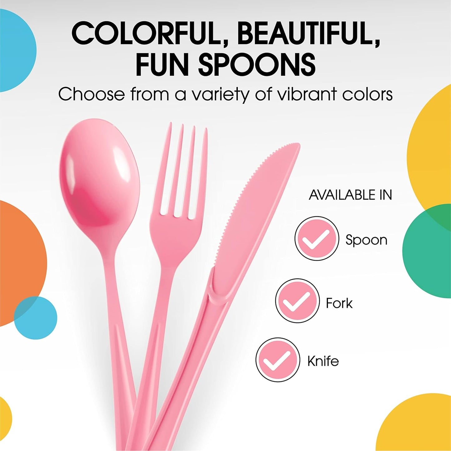 Party Solids Pink Plastic Spoons - 200 Pcs Heavy Duty Disposable Cutlery Set