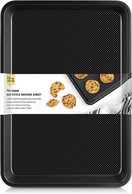 Cookie Sheet for Baking, Ceramic Baking Sheet Jelly Roll Pan, Thicker Carbon Steel Baking Sheet Non Stick, 15.3 x 11.3 Inch Baking Tray for Oven