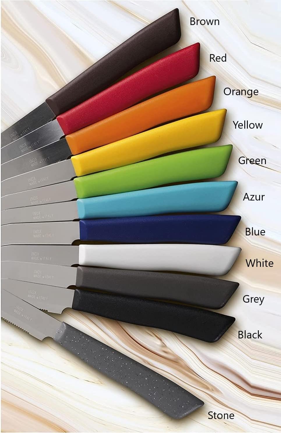 Tredoni 6 kitchen Knives - 4.3"/11cm Italian Stainless Steel Serrated Vegetable/Steak/Table Knife Cutlery, Rounded Tip (White)