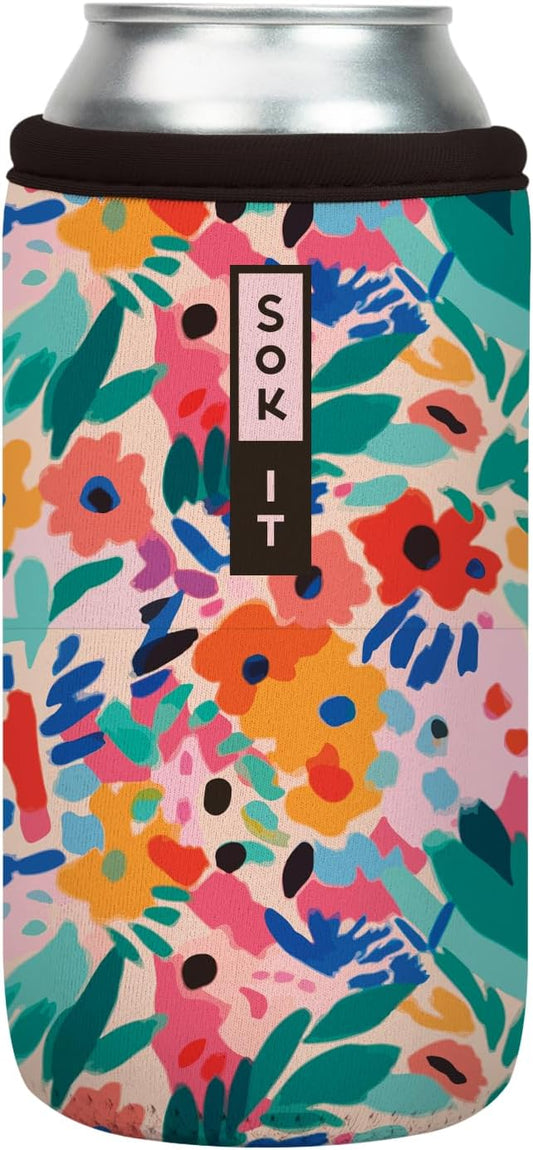 Sok It CanSok Sleeve for Beer & Soda Insulated Neoprene Cover (Abstract Floral, 16oz Can Sleeve)
