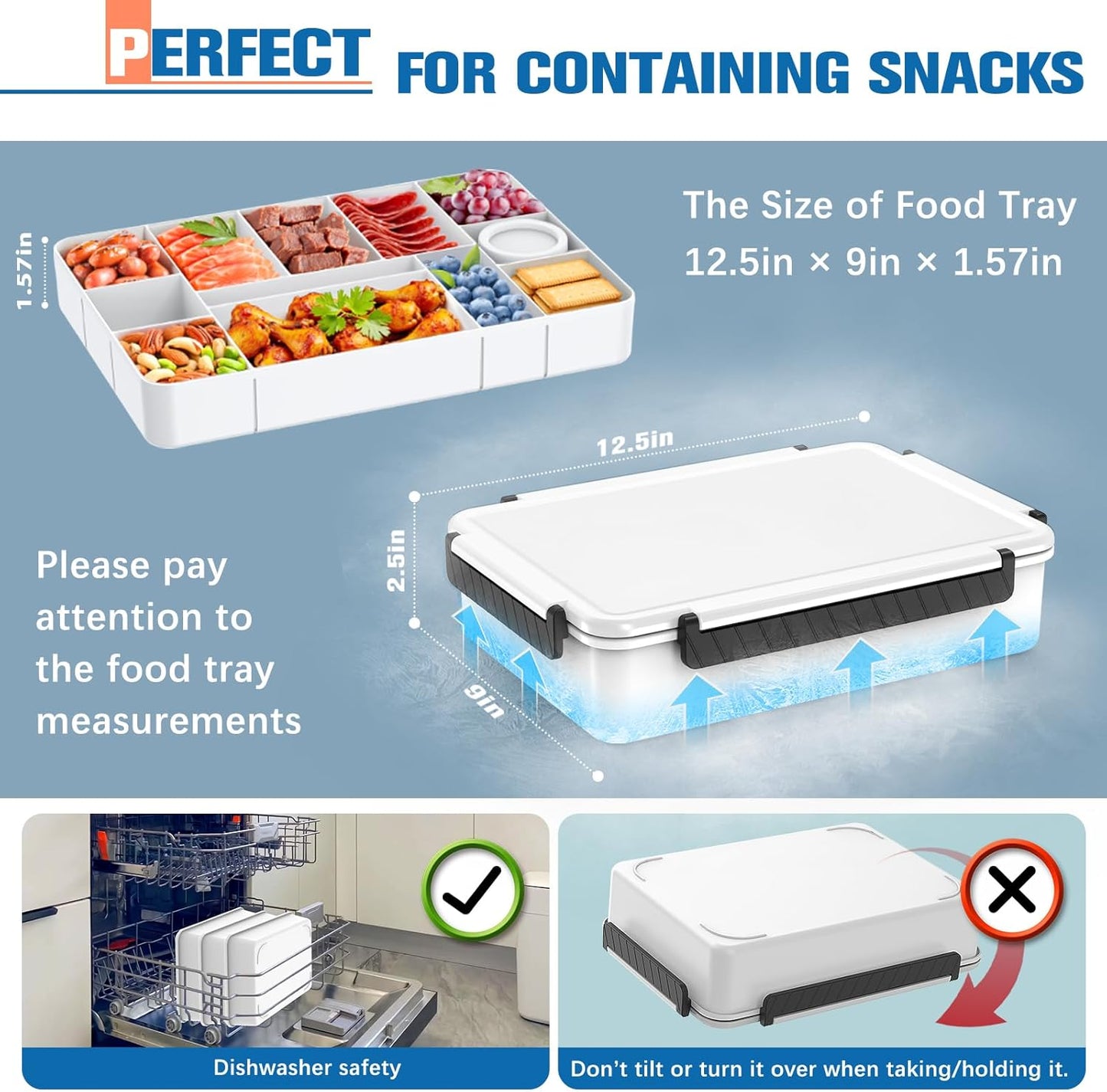 Chilled Portable Snackle Box Container with Reusable Ice Pack Bonus Insulated Bag 12 Compartment Divided Serving Tray Summer Beach Essentials for Charcuterie Snack Road Trip Picnic Keep Food Fresh