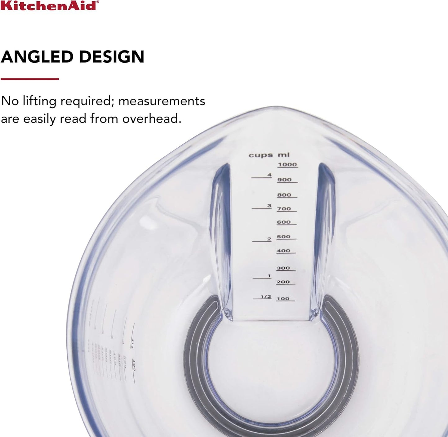 KitchenAid Universal Easy View Angled Measuring Cups, Set Of 3, Clear with Black Handles