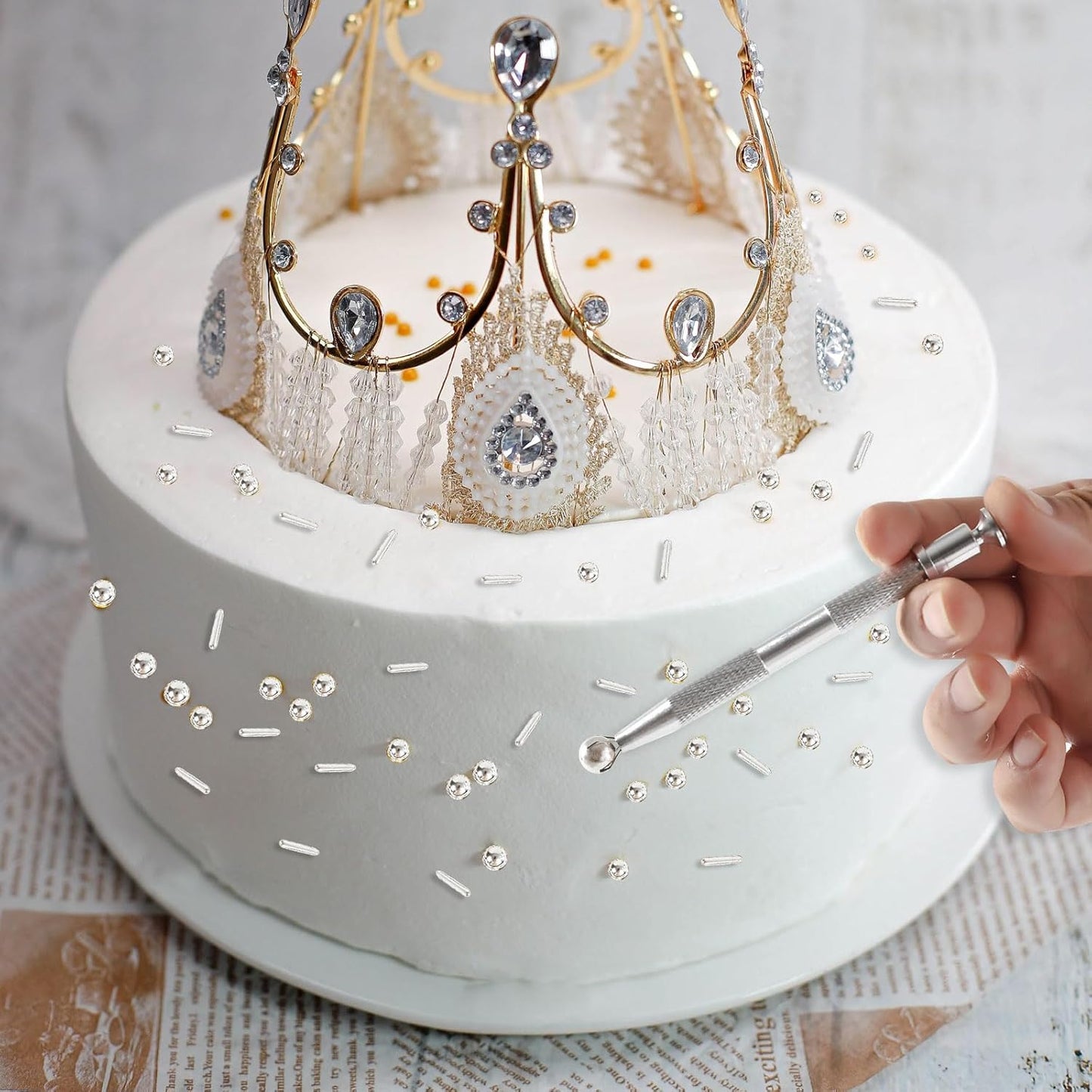 Kasvan silver Mix Sugar Sprinkles - Edible Candy Pearls with 4-Claw Sprinkle Pen,118g/4.16 Oz, Gift Box Pack, Baking Cake Decorations, Ice Cream Toppings and Cookie Decorating, Wedding Party Chirstmas Supplies